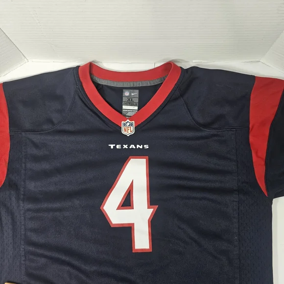 NFL Texans #4 Navy and Red Football Jersey - Picture 3 of 10